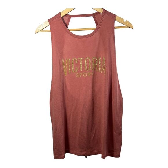 VICTORIA’S SECRET SPORT Women’s Open Back Tank Top Salmon/Gold Size Large - Picture 1 of 9
